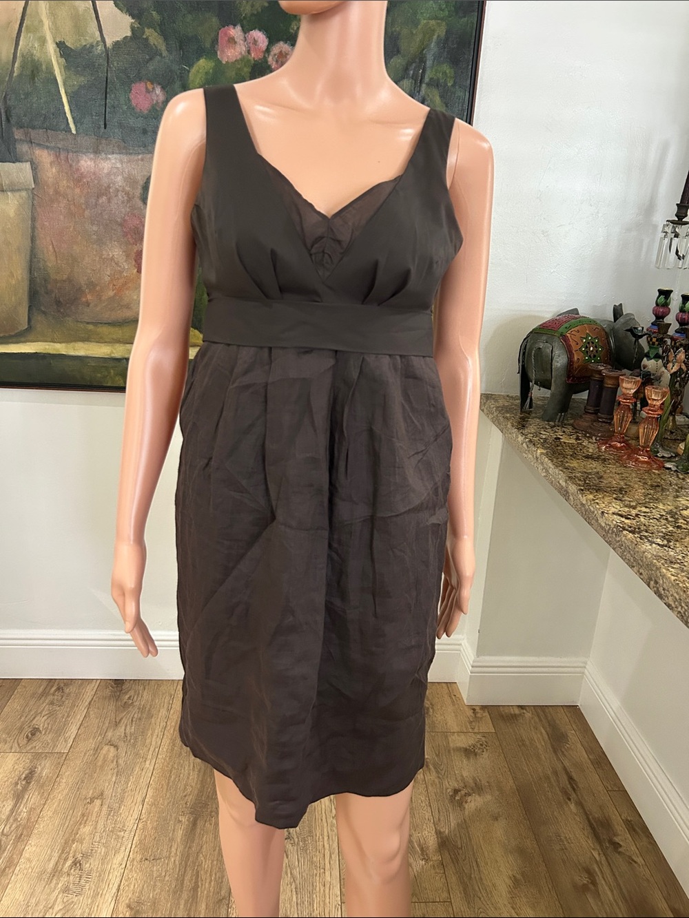 Brunello Cucinelli vintage brown sundress with sash that ties in back